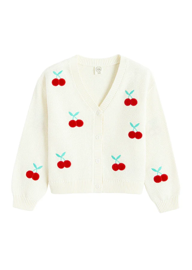 Cool Club White Cherry Embroidered Cardigan (3-8 yrs)