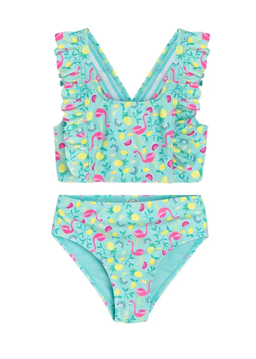 Cool Club Light Blue Flamingo and Lemon Frill Sleeve Bikini (3-8 yrs) - 4 Yrs Image 1