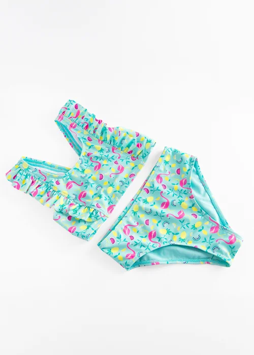 Cool Club Light Blue Flamingo and Lemon Frill Sleeve Bikini (3-8 yrs) - 4 Yrs Image 2