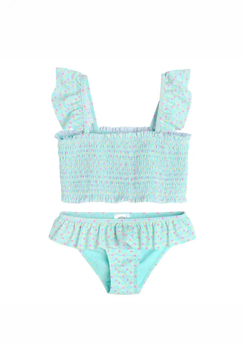 Cool Club Light Blue Floral Frill Sleeve and Frill Bottom Bikini (3-8 yrs) - 3 Yrs Image 1