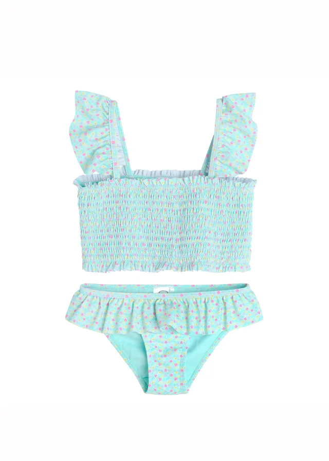 Cool Club Light Blue Floral Frill Sleeve and Frill Bottom Bikini (3-8 yrs)