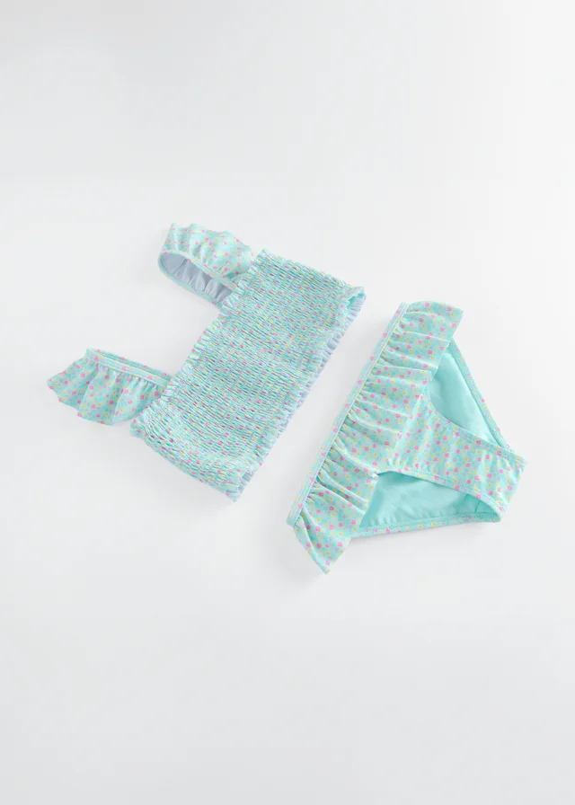 Cool Club Light Blue Floral Frill Sleeve and Frill Bottom Bikini (3-8 yrs)