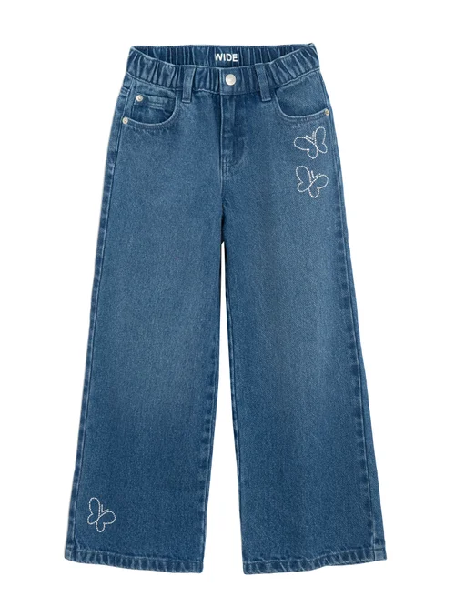 Cool Club Blue Butterfly Embroidered Wide-Leg Jeans (3-8 yrs) - 3 Yrs Image 1