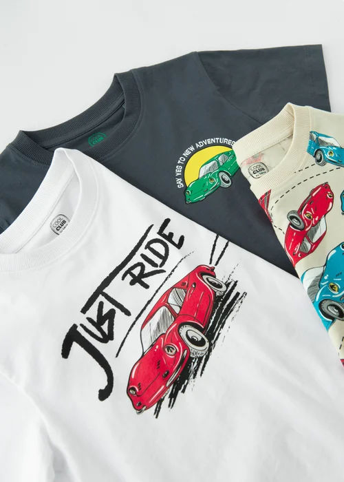 Cool Club White 3-Pack Short Sleeve Car Printed T-Shirts (3-8 yrs) - 3 Yrs Image 2