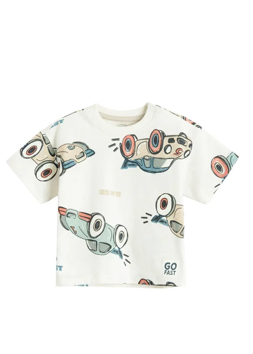 Cool Club White Short Sleeve Car Print T-Shirt (3-24 mnths) - 9-12 months Image 1
