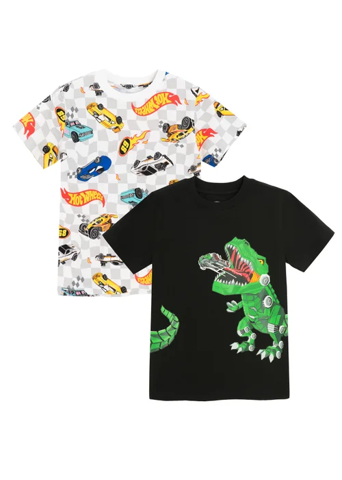 Cool Club Black Hot Wheels Short Sleeve 2-Pack Printed T-Shirts (2-8 yrs) - 7 Yrs Image 1