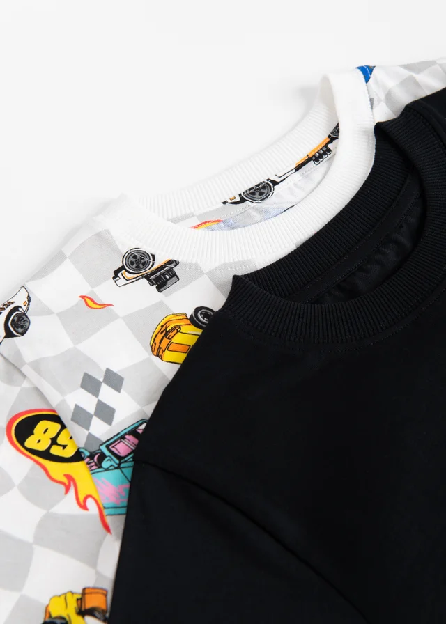 Cool Club Black Hot Wheels Short Sleeve 2-Pack Printed T-Shirts (2-8 yrs)