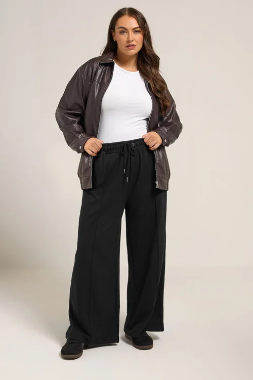 Yours Curve Black Wide Leg Joggers - 34-36/L30 Image 2