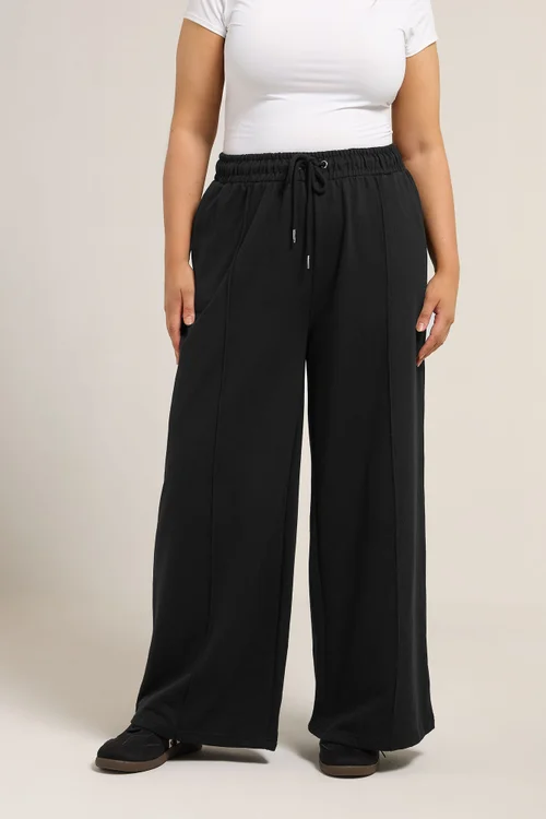 Yours Curve Black Wide Leg Joggers - 34-36/L30 Image 1