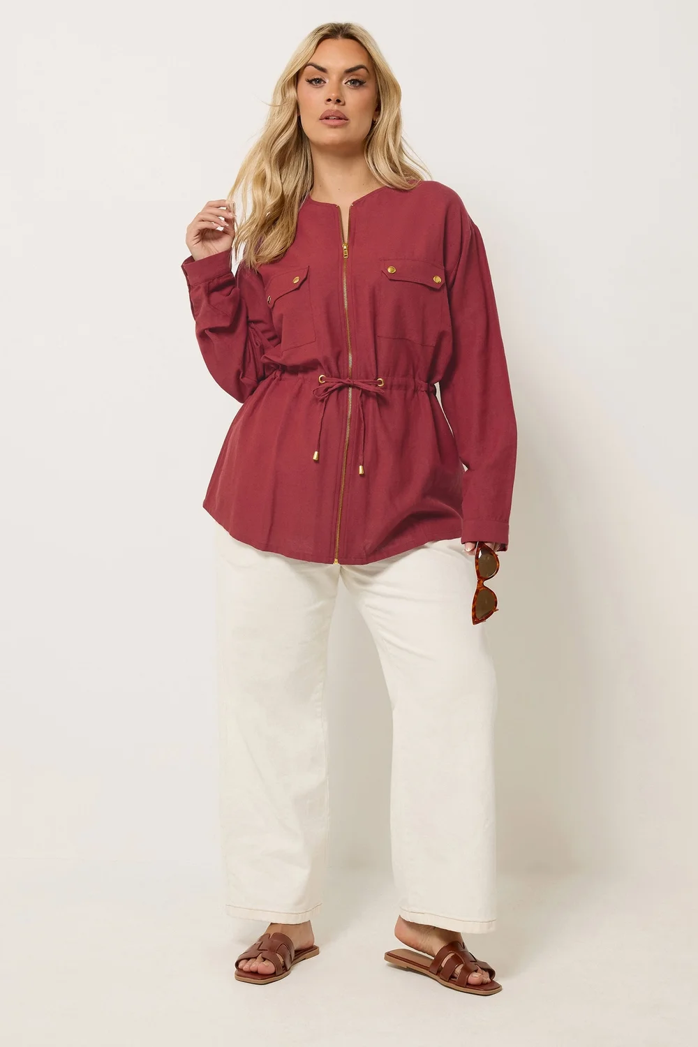 Yours Curve Red Linen Shacket - 14 Image 4