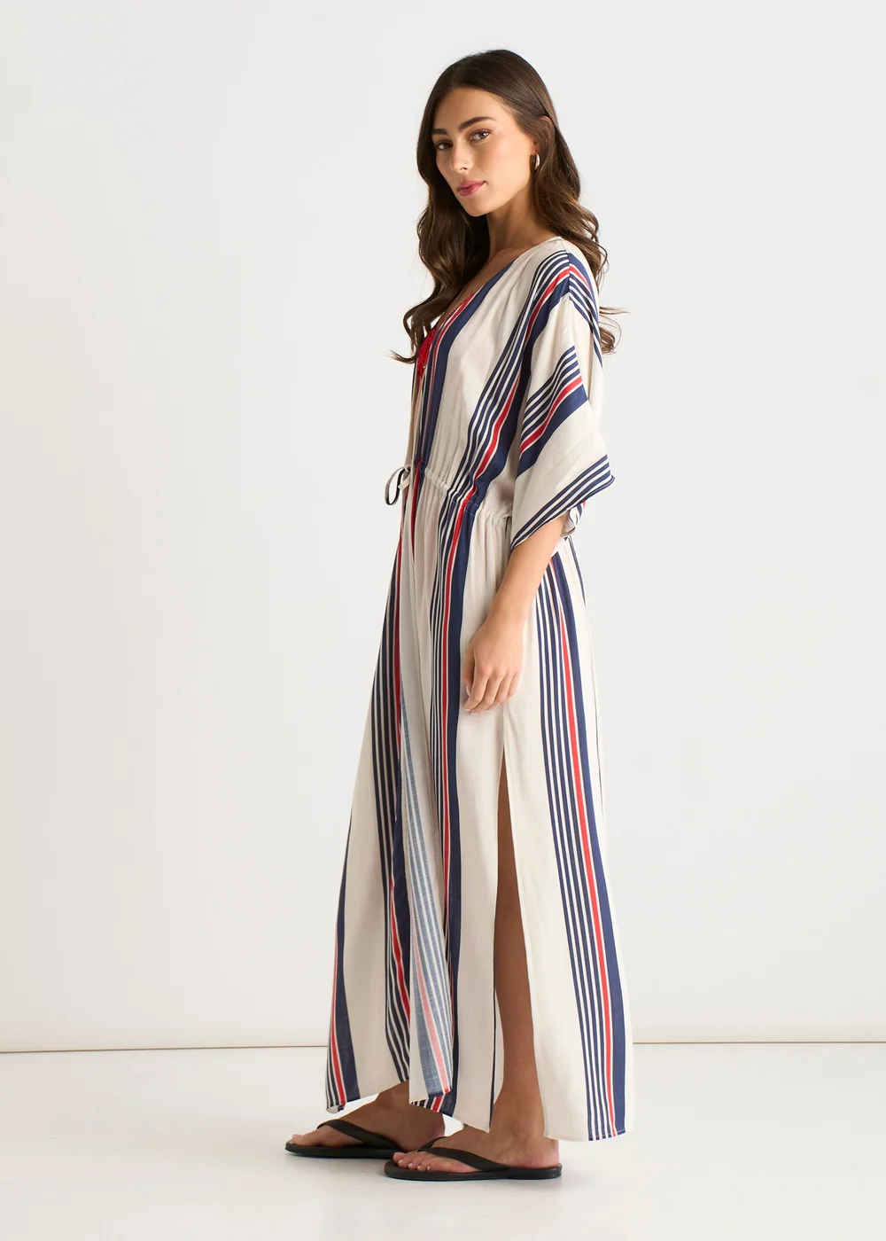 Gini London Multi Stripe Tie Detail Kimono Beachwear - M/L Image 5