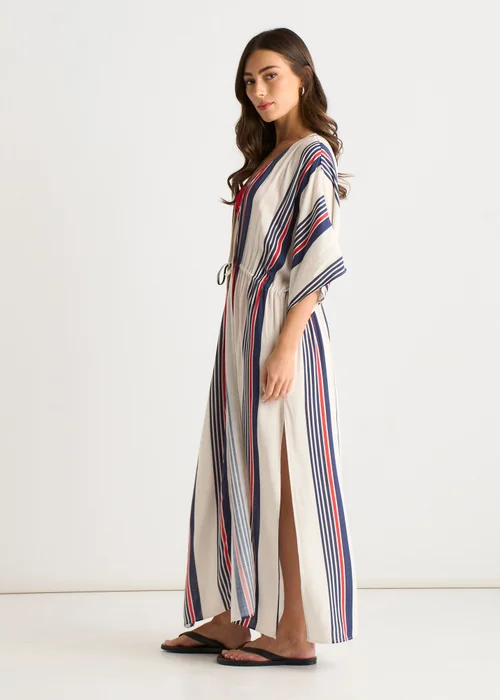 Gini London Multi Stripe Tie Detail Kimono Beachwear - M/L Image 5