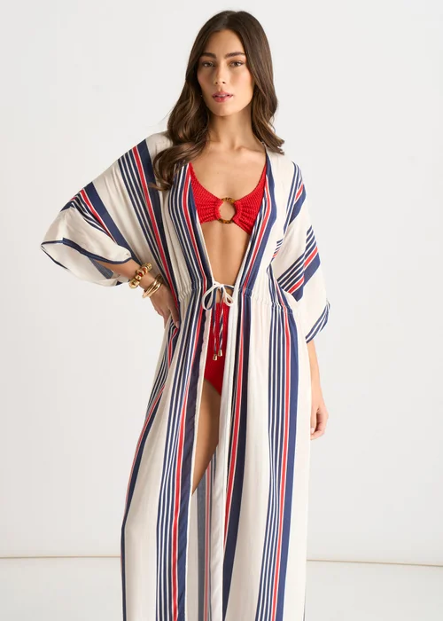 Gini London Multi Stripe Tie Detail Kimono Beachwear - M/L Image 4