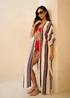 Gini London Multi Stripe Tie Detail Kimono Beachwear - M/L Image 1