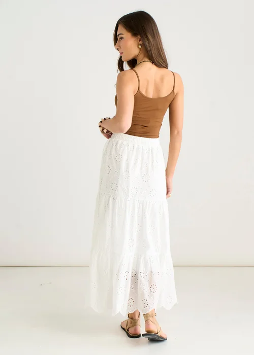 Gini London White Elasticated Waist Cotton Broderie Midaxi Skirt - S/M Image 2