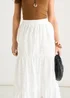 Gini London White Elasticated Waist Cotton Broderie Midaxi Skirt - S/M Image 3