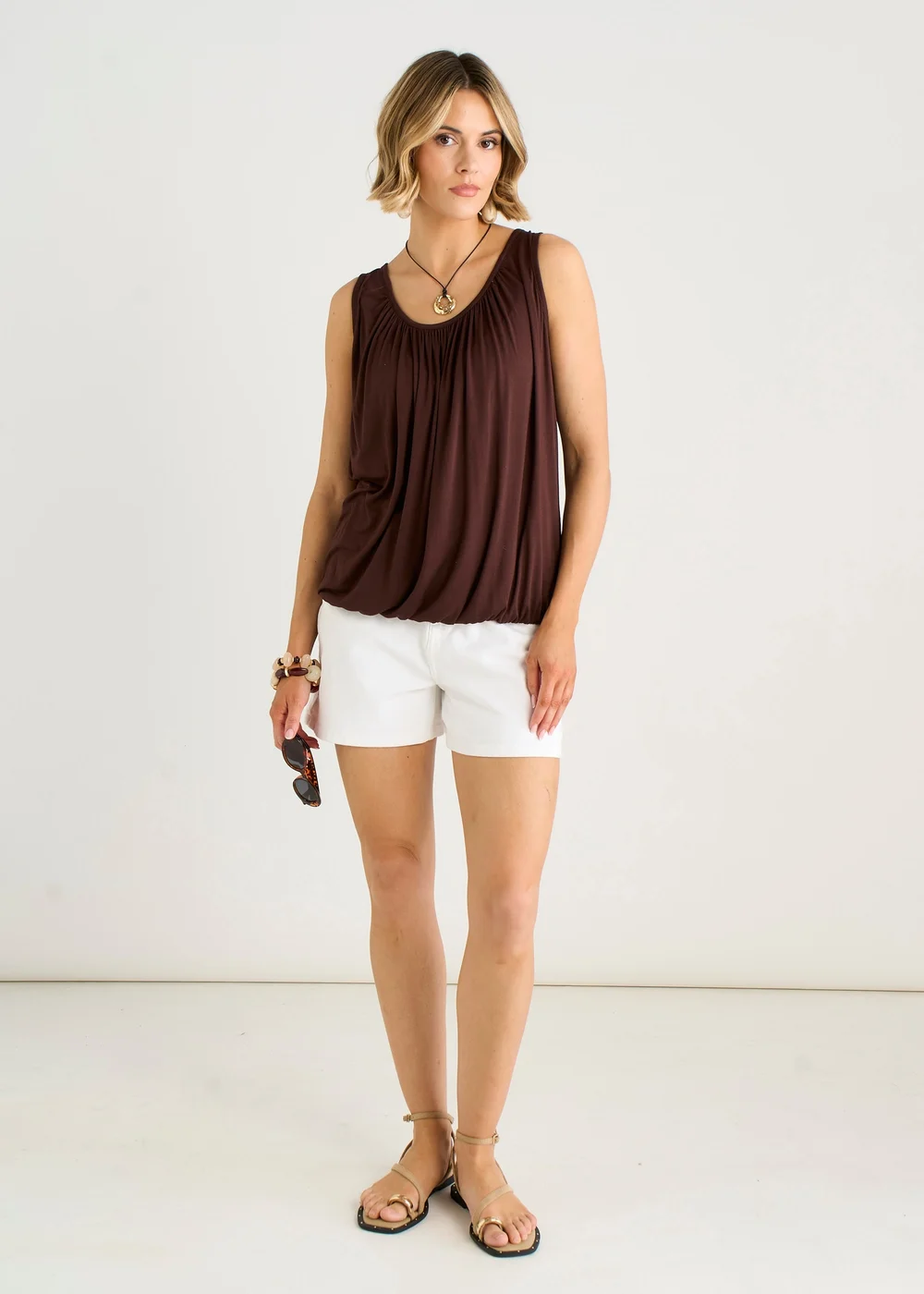 Gini London Brown Round Neck Oversized Sleeveless Top - S/M Image 1