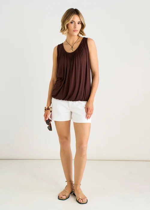 Gini London Brown Round Neck Oversized Sleeveless Top - S/M Image 1