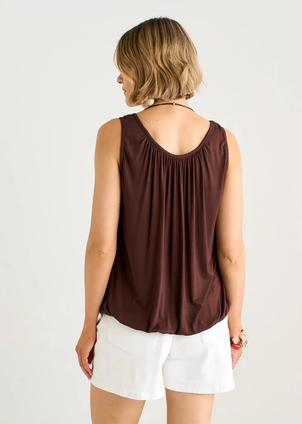 Gini London Brown Round Neck Oversized Sleeveless Top - S/M Image 2