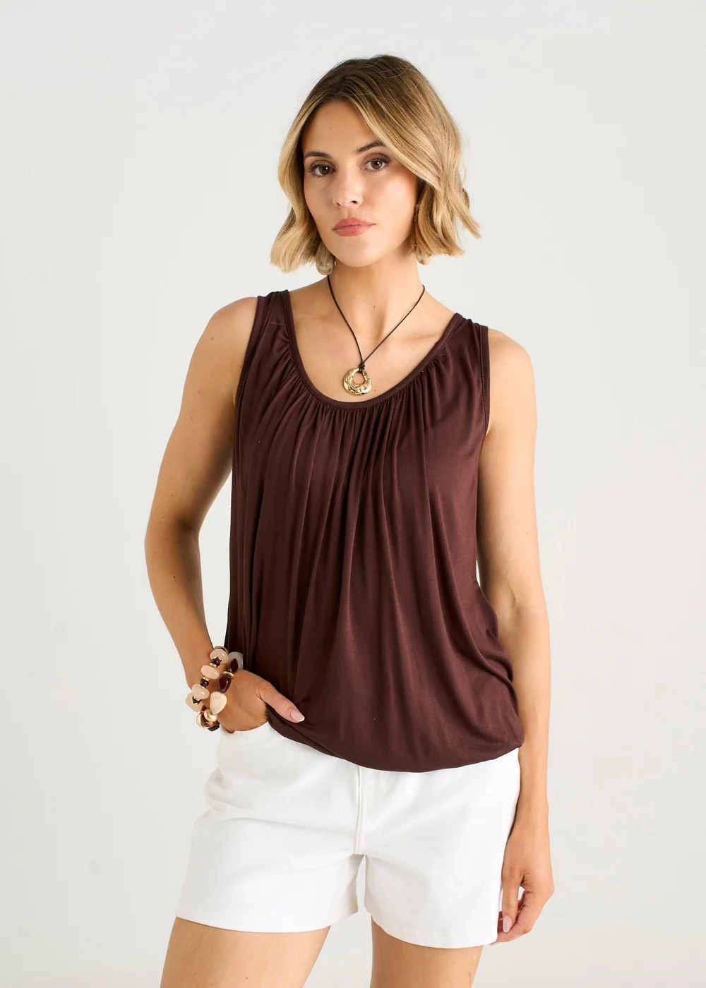 Gini London Brown Round Neck Oversized Sleeveless Top - S/M Image 3