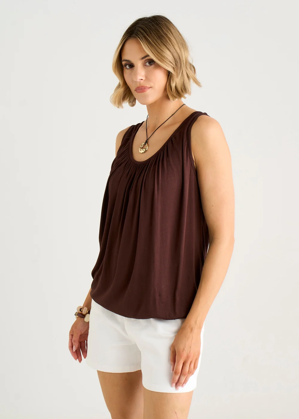 Gini London Brown Round Neck Oversized Sleeveless Top - S/M Image 4