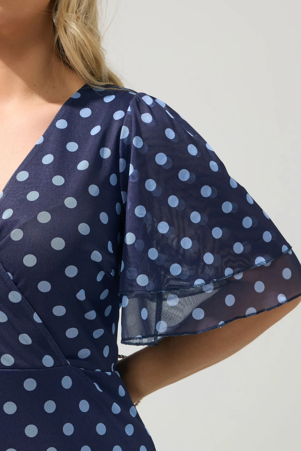 Yours London Curve Navy Blue Polka Dot Wrap Dress - 18 Image 4