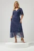 Yours London Curve Navy Blue Polka Dot Wrap Dress - 18 Image 1