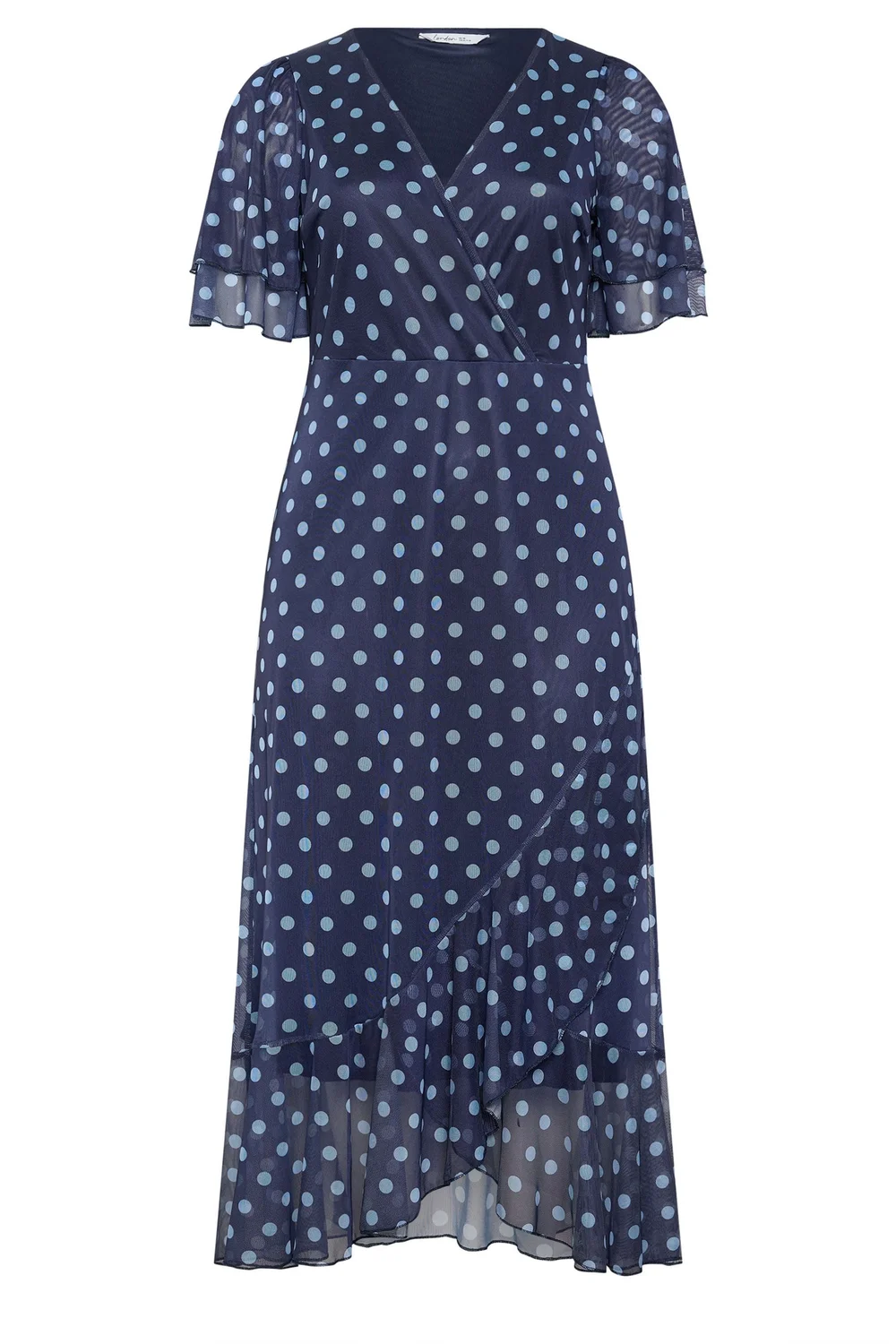 Yours London Curve Navy Blue Polka Dot Wrap Dress - 18 Image 5