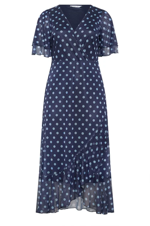 Yours London Curve Navy Blue Polka Dot Wrap Dress - 18 Image 5