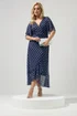 Yours London Curve Navy Blue Polka Dot Wrap Dress - 18 Image 3