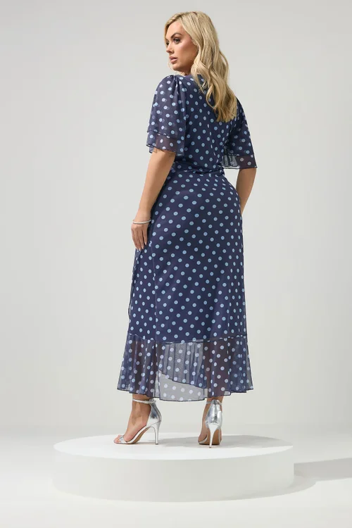 Yours London Curve Navy Blue Polka Dot Wrap Dress - 18 Image 2