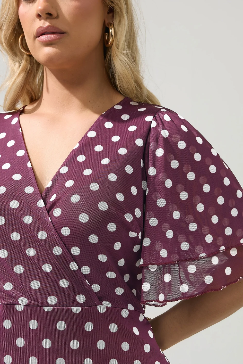 Yours London Curve Burgundy Red Polka Dot Wrap Dress - 24 Image 2