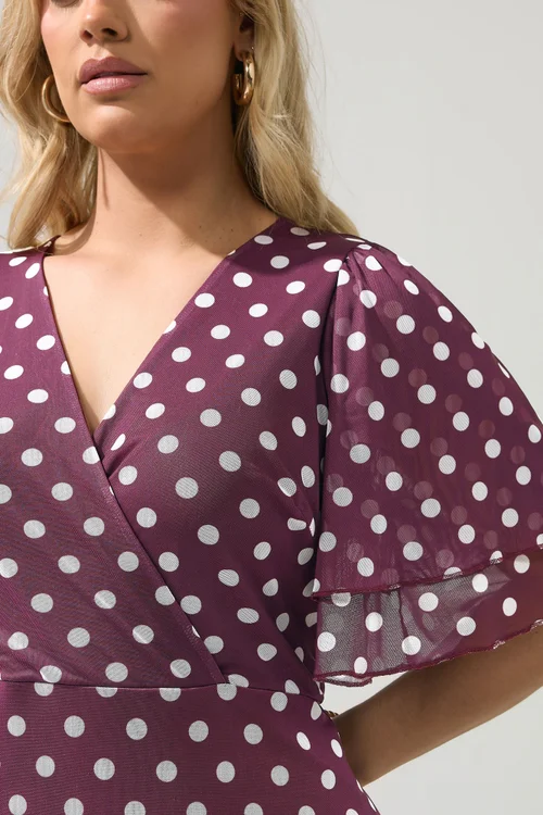Yours London Curve Burgundy Red Polka Dot Wrap Dress - 24 Image 2
