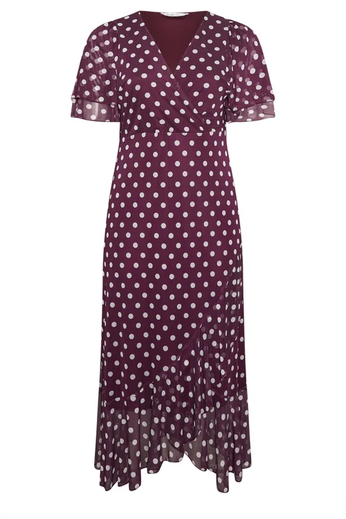 Yours London Curve Burgundy Red Polka Dot Wrap Dress - 24 Image 5