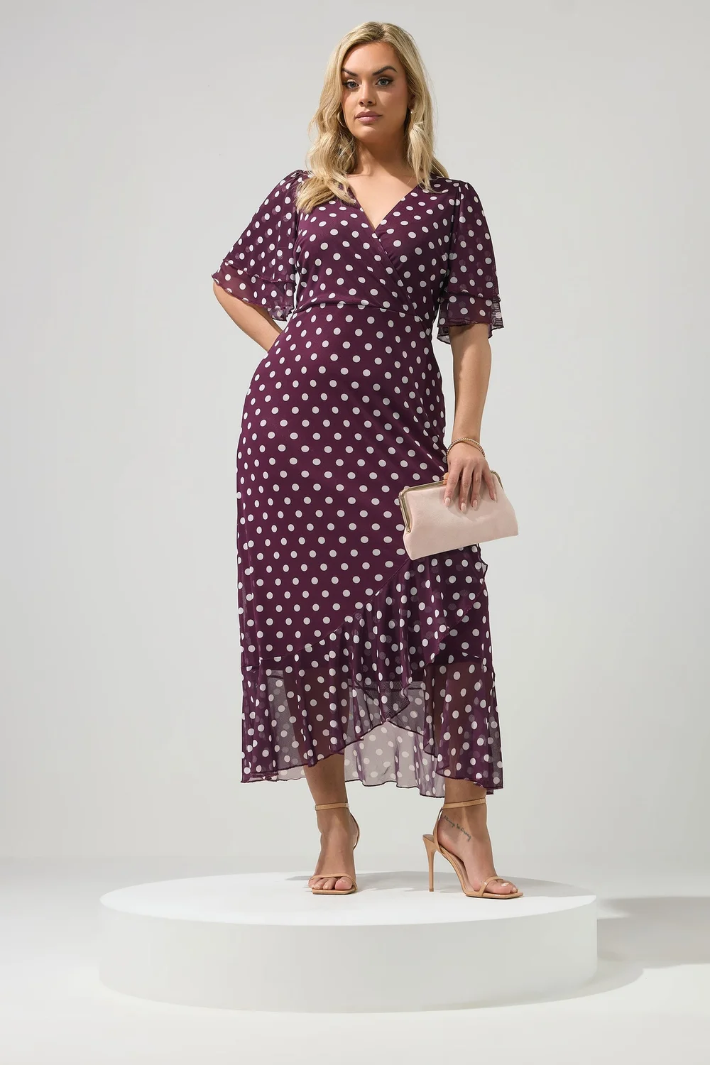Yours London Curve Burgundy Red Polka Dot Wrap Dress - 24 Image 4