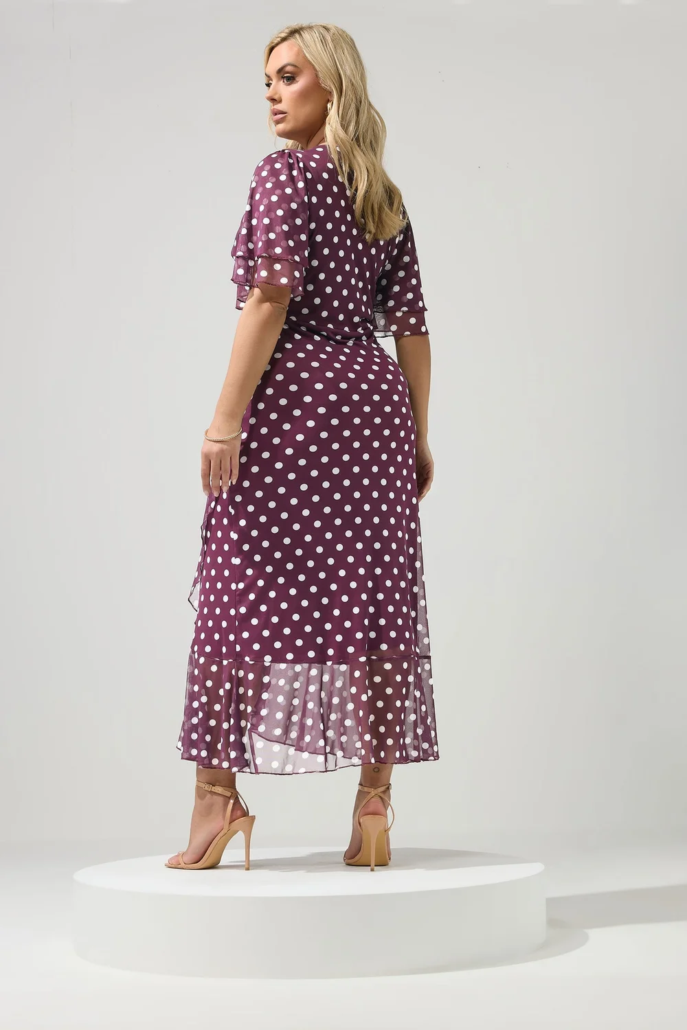 Yours London Curve Burgundy Red Polka Dot Wrap Dress - 24 Image 3