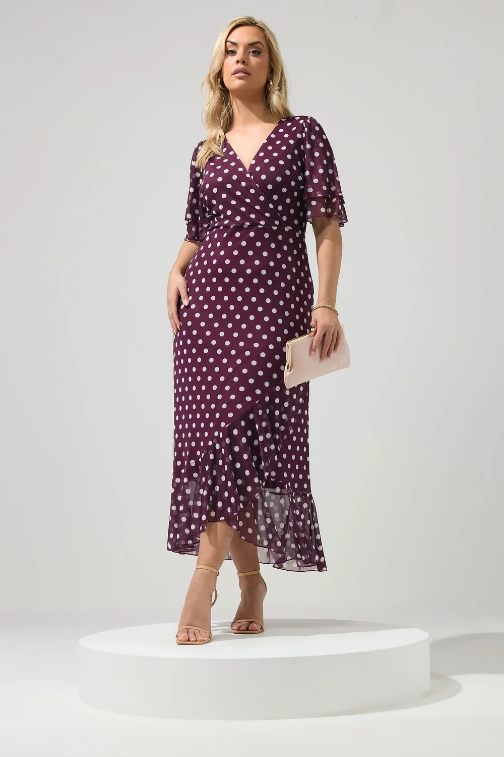 Yours London Curve Burgundy Red Polka Dot Wrap Dress - 24 Image 1