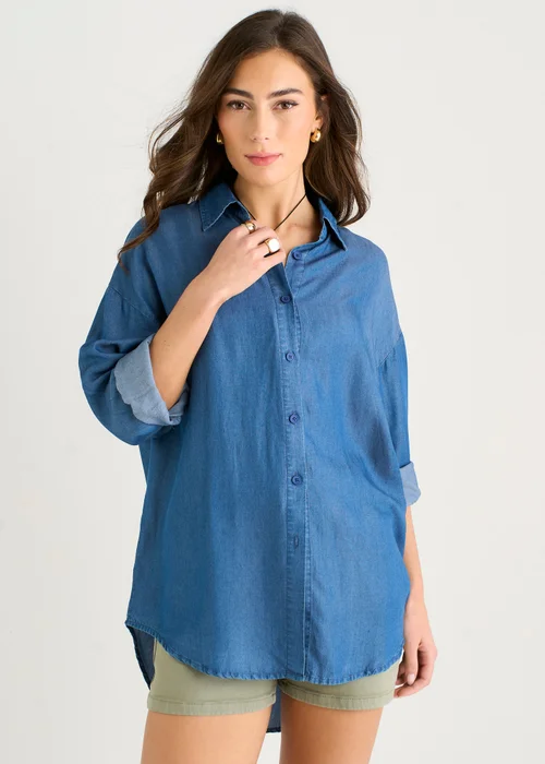 Gini London Blue Chambray Oversized Shirt - S/M Image 3