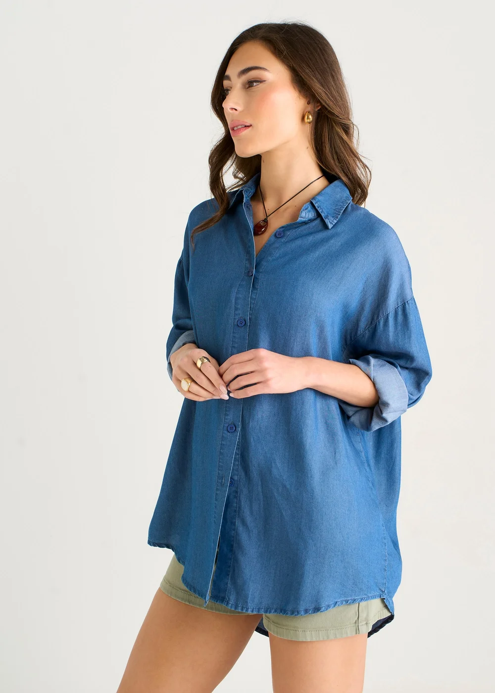 Gini London Blue Chambray Oversized Shirt - S/M Image 4