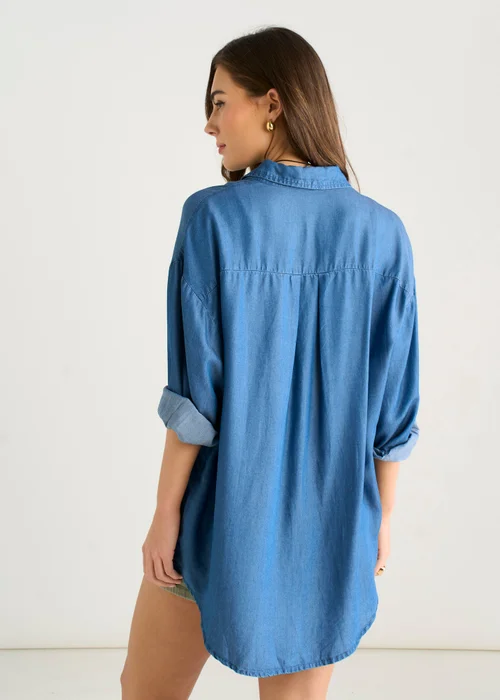 Gini London Blue Chambray Oversized Shirt - S/M Image 2