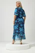 Yours London Curve Navy Blue Floral Mesh Ruffle Hem Dress - 14 Image 3