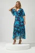 Yours London Curve Navy Blue Floral Mesh Ruffle Hem Dress - 14 Image 2