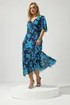 Yours London Curve Navy Blue Floral Mesh Ruffle Hem Dress - 14 Image 1
