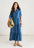 Gini London Blue Button Front Chambray Midaxi Shirt Dress - S/M Image 1