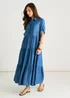 Gini London Blue Button Front Chambray Midaxi Shirt Dress - S/M Image 4