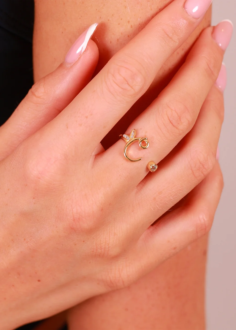 Say It With Yellow Gold Adjustable Winged Initial "A" Ring - A Image 2