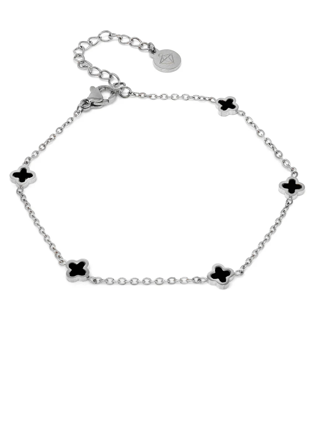 Say It With Silver & Black Dainty Clover Bracelet - One Size Image 1