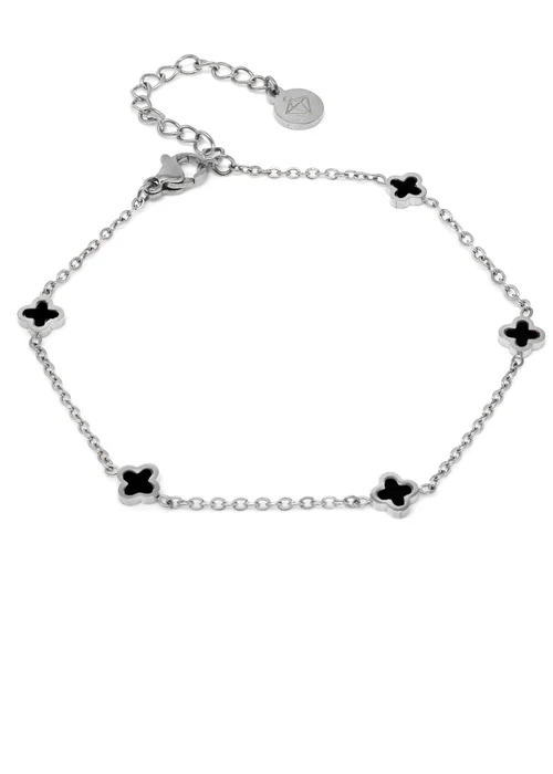 Say It With Silver & Black Dainty Clover Bracelet - One Size Image 1