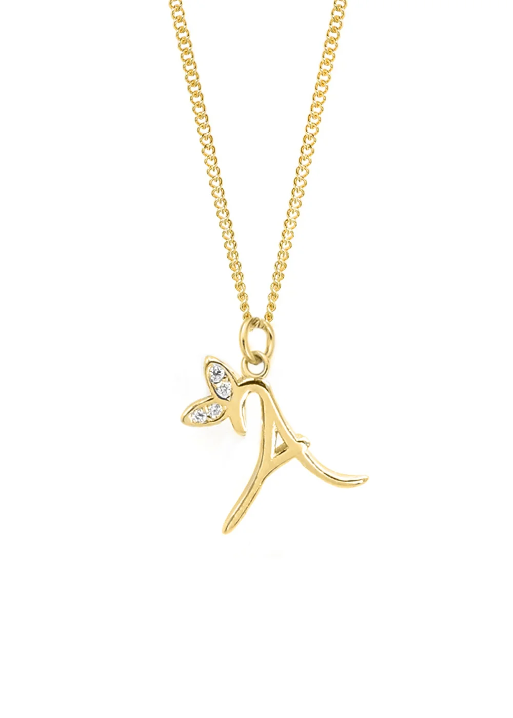 Say It With Yellow Gold Dainty Winged "A" Initial Charm Necklace - A Image 1