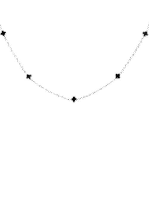 Say It With Silver & Black Dainty Clover Necklace - One Size Image 1